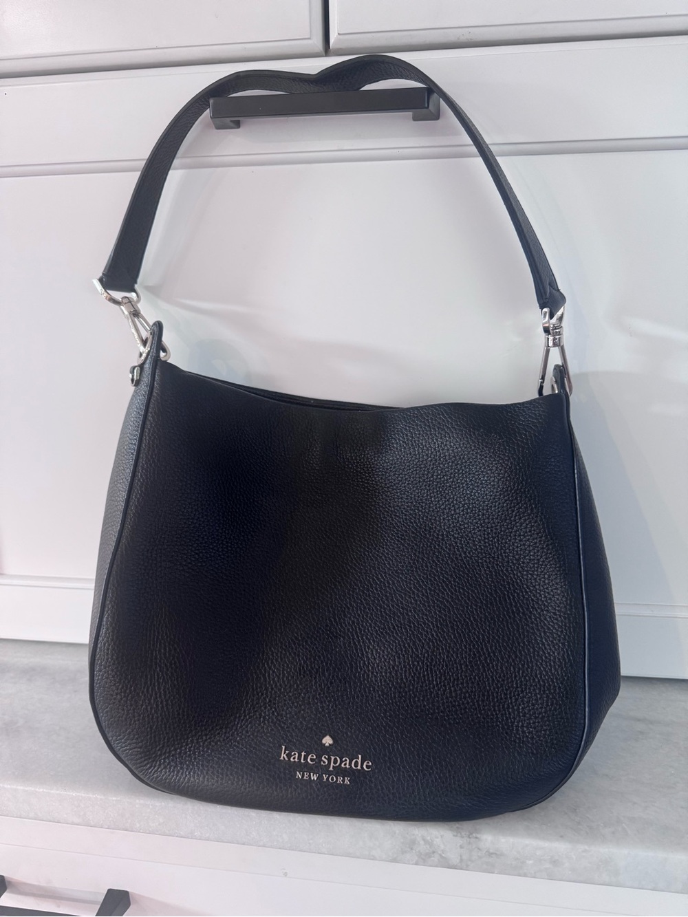 kate spade Black Pebbled Leather Hobo Shoulder Bag with Silver Hardware